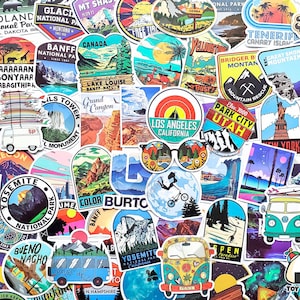 95-delig stickerspakket "buitenvakantie" | Good Vibes-stickers | Kamperen | Hippie | Canada | Lake Louise | Banff | Yosemite | Reisstickers