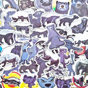 50 pcs &quot;Honey Badger&quot; Sticker Pack | Badger | Weasel | Spirit Animal | Badger Gift Card | Wildlife Africa Animal | Badger Lover Gift | Ratel