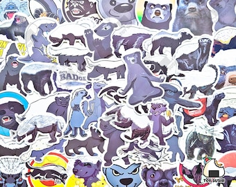50 pcs "Honey Badger" Sticker Pack | Badger | Weasel | Spirit Animal | Badger Gift Card | Wildlife Africa Animal | Badger Lover Gift | Ratel