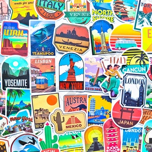 50 pezzi "City Travel" Sticker Pack / Giappone / New York / Yosemite / Istanbul / Adesivi per bagagli / Adesivi da viaggio Adesivi per esterni / Zaino in spalla