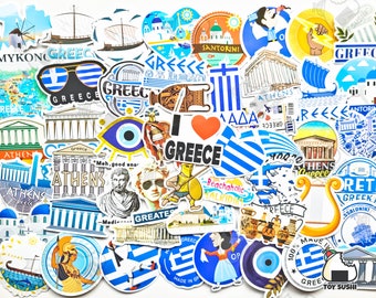 Lot de 50 autocollants « Grèce » | Fête de la Grèce | Grec orthodoxe | sororité | Grèce antique | Cadeau grec | Souvenir de Grèce | Santorin | Athènes