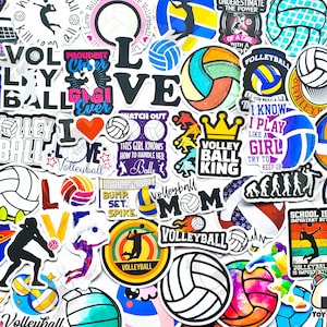 Lot de 50 autocollants « Volleyball » | Bouteille d'eau | J'aime le volleyball | Cadeau pour entraîneur de volley-ball | Stickers sportifs | Cadeau pour elle | Cadeaux volley-ball