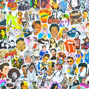 100 Stück "Music Rock Stars" Thema Sticker-Pack | Rapper | Musik Geschenke | Metallfelsen | Schwere Metall Geschenke | Punk Aufkleber | Ästhetische Aufkleber