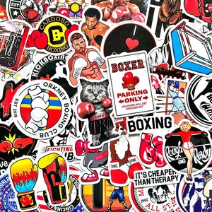 Paquete de 50 pegatinas de "Boxeo" / Boxeador / Artes marciales / Guantes de boxeo ganadores / Kickboxing / Lienzo de boxeo / Sin boxeo, no hay vida / Decoración deportiva