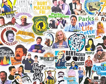 50 pcs "Parks and Rec" Sticker Pack | Ron Swanson | Treat yo self | Pawnee | Lil Sebastian | Leslie Knope | Dunshire