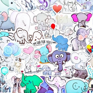 Pacote de adesivos "Elefante" de 50 unidades | Presentes para chá de bebê | Anúncio do bebê | Elefante Branco | Convite de aniversário de festa | Adesivo de planejador de animais