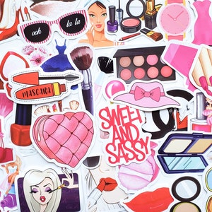 Lot de 50 autocollants « Cosmétique de beauté » | Vernis à ongles | Mascara naturel | Stickers beauté | Cadeau meilleur ami | Cadeau pour elle | Impression maquillage