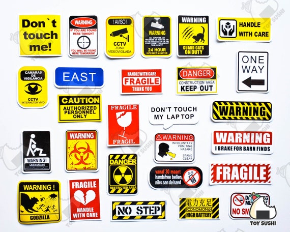 Warning Stickers (50 Pcs), Caution Vinyl Decal, Waterproof Sticker