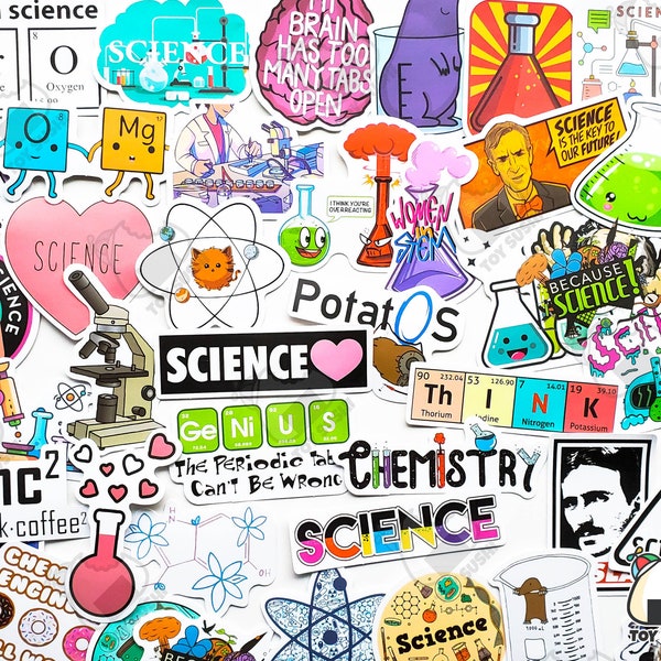 50 pcs "Science Laboratory" Stickers Pack | Chemistry Gift | Science Stickers | Scientist | Periodic Table | Genius Gifts | DNA sticker