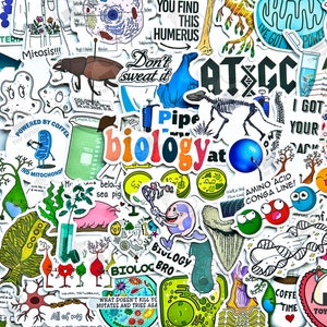 Lot de 50 autocollants « Biologie » | ADN | Microbiologie | Biologie marine | Art de la biologie | Autocollants scientifiques | Biochimie médicale | Cadeaux biologie