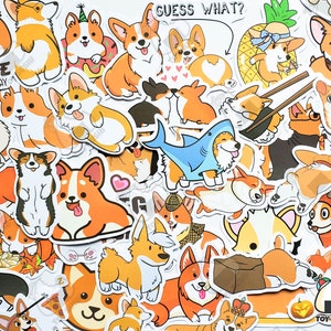Lot de 50 autocollants « Corgi » | Cadeaux Corgi | Coque pour portable Corgi | Art corgi | Chiot | Cadeaux Corgi pour femmes | Cadeaux de Noël Corgi