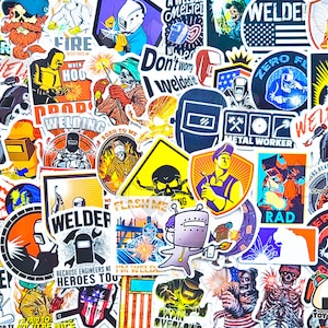 50 pcs &quot;Welder&quot; Sticker Pack | Powerline | Welding | Stripper | Beard Gifts | Mechanic | Gorilla | Essential Worker | Construction Gifts