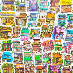 50 piezas "Tiendas japonesas" Paquete de pegatinas / Cartel de la tienda de Japón / Gato de la suerte / Muebles japoneses / Tiendas destacadas / Antigüedades de Japón / Calle japonesa