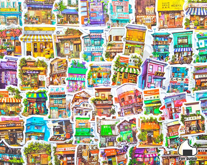 50 Stück "Japanese Shops" Sticker Pack | Japan Shop Schild | Glückskatze | Japanische Möbel | Empfohlene Geschäfte | Japan Antike | Japanische Straße Bild 1