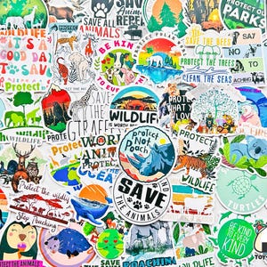 Paquete de 50 pegatinas "Salva a los animales" / Salva la Tierra / Rescate de animales / Regalo para amantes de los animales / Regalo para técnicos veterinarios / Regalo vegano / Regalo para veterinarios