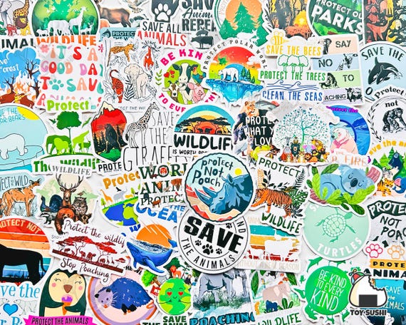 50 pcs "Save the Animals" Sticker Pack | Save the Earth | Animal Rescue | Animal Lover Gift | Vet Tech Gift | Vegan Gift | Veterinarian Gift