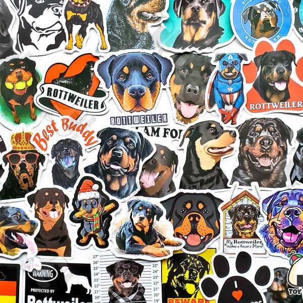 Lot de 50 autocollants « Rottweiler » | Autocollants pour chiots | Etui pour téléphone Rottweiler | Cadeau pour amoureux des chiens | Stickers chien | Autocollants kawaii | Cadeaux pour rottweilers