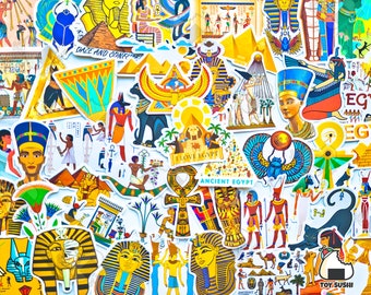 50 pcs "Ancient Egypt" Sticker Pack | Pyramid | Egypt Statue | Ankh | Egyptian | Sacred Geometry | Anubis | Scarab | Sphinx | Pharaoh Cairo