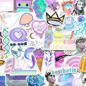 50 枚の「Vaporwave」ステッカー パック | Retrowave | ミーム ステッカー | 美的ステッカー | 彼女へのギフト | 学生プランナー | エレクトロニック ミュージック