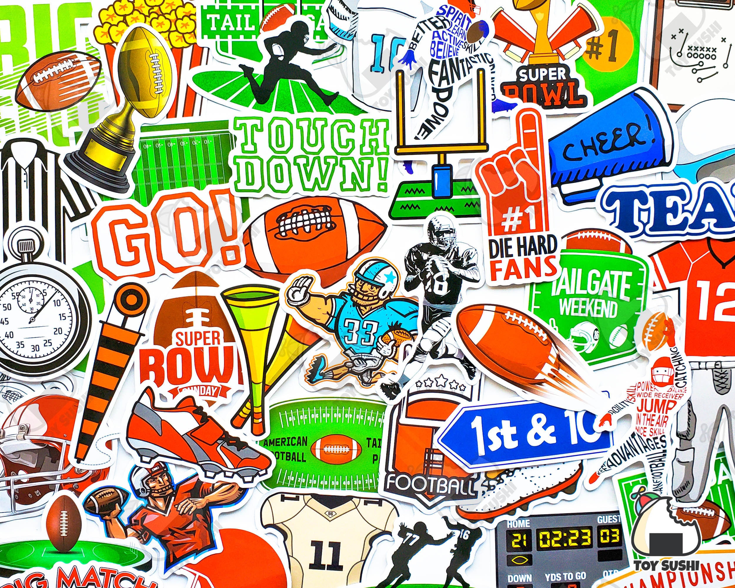 100PCS American football Stickers, Super Bowl Sunday Stickers Football  Stickers，Rugby Stickers， Water Bottle Stickers ， Laptop Stickers， Vinyl