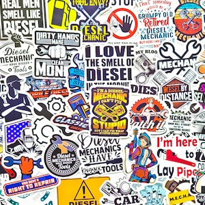 50 pcs &quot;Diesel Mechanic&quot; Sticker Pack | Truck Car Decals | Garage Decor | Diesel Power | Toolbox Stickers | Handyman Gift | Mechanic Gifts