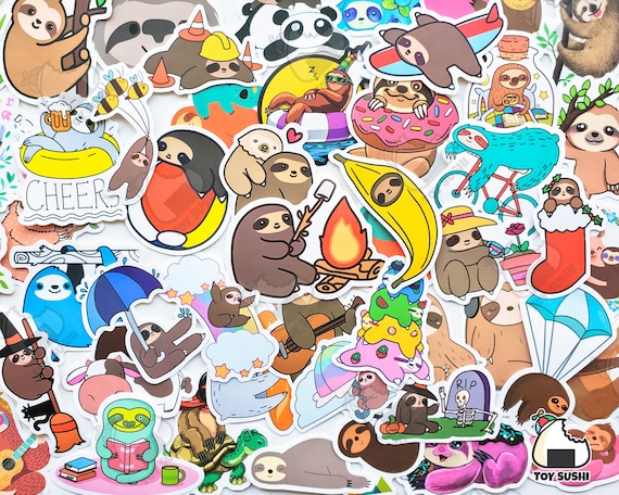 50 pcs "Sloth" Vinyl Sticker Pack | Sloth Gifts | Sloth Print | Animal Planner Stickers | Cute Animal Stickers | Car Decal Funny
