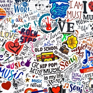 50-delig stickerpakket 'I Love Music' | Muziekstickers | Muziekcadeaus | Metalrock | Rockstar | Muziekleven | Muziekfestival | Muziek in mijn ziel