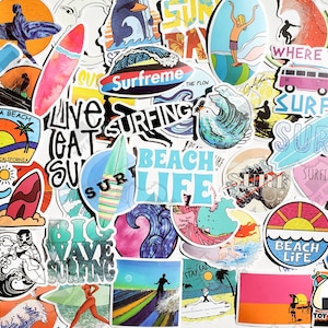 50 pcs &quot;Surfing&quot; Sticker Pack | Beach | Hawaii | Ocean | Surf | Surfboard | Summer | Gift for Him | Gift for Her | Laptop stickers