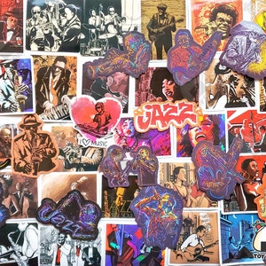 Paquete de 50 pegatinas de "Jazz" / Saxofón / Pintura de jazz / Pegatinas musicales / Instrumento musical / Regalo para amantes del jazz / Saxofonistas