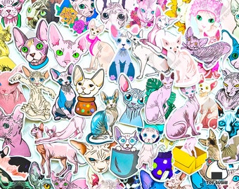 50 pcs "Sphynx Cat" Sticker Pack | Lucky Cat | Egyptian Pharaoh | Hairless Cat | Cat Lover Gifts | Fur Free | Worship Cat Cave Decor
