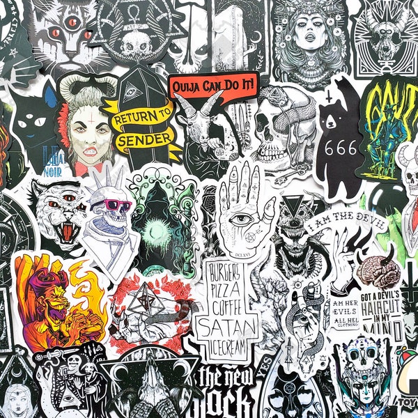 50 pcs "Gothic Horror" Sticker Pack | Grim Reaper | Spooky Stickers | Horror Gifts | Halloween Stickers | Voodoo | Haunted Items | Ouija