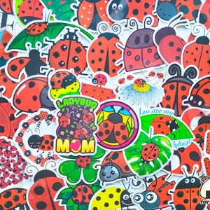 Lot de 50 autocollants « Coccinelle » | Cadeaux uniques | Insectes mouches | Invitation coccinelle | Coccinelle | Stickers insectes | Cadeau pour enfants | Cadeaux coccinelle