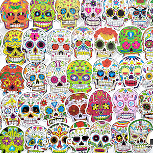 70 Stück "Dia de los Muertos Sugar Skull" Sticker Pack | Gruselige Aufkleber | Gruselige niedliche | Coco | Mexikanische | Skelett Halloween Planer Sticker