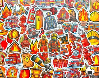 50 pcs &quot;Fire Fighter&quot; Sticker Pack | Firefighter Gift | Fire Truck | First Responder | Helmet Stickers | Volunteer Gift Brave Hero | Fireman
