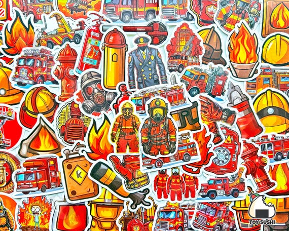 50 pcs "Fire Fighter" Sticker Pack | Firefighter Gift | Fire Truck | First Responder | Helmet Stickers | Volunteer Gift Brave Hero | Fireman