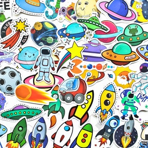 50 Stück "UFO" Sticker Pack | Galaxy Aufkleber | Space Stickers | Mond Aufkleber | Sonnensystem | Astronaut | Universum | Planeten Sticker