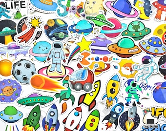 50 pcs "UFO" Stickers Pack / Galaxy Stickers / Space Stickers / Moon Stickers / Solar System / Astronaut / Universe / Planet Stickers