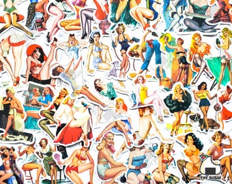 50 pcs "Retro Pinup Girl" Sticker Pack | Rockabilly lingerie | Pinup lingerie | Burlesque Dress | Pinup clothing | Corset | Retro stickers