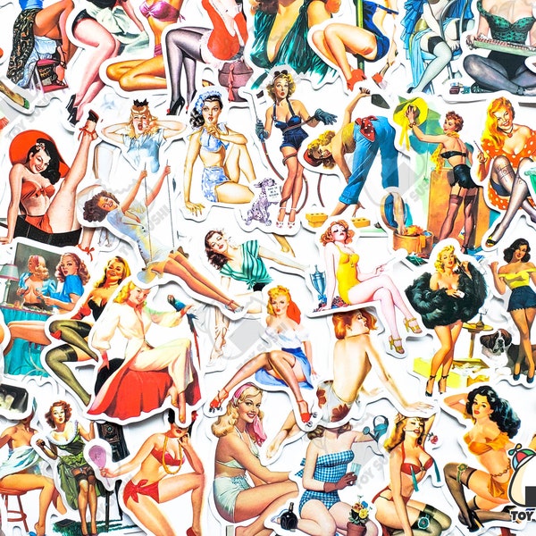 50 pcs "Retro Pinup Girl" Sticker Pack | Rockabilly lingerie | Pinup lingerie | Burlesque Dress | Pinup clothing | Corset | Retro stickers