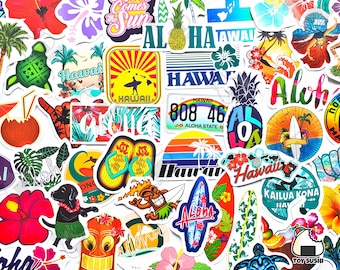 50 pcs "Hawaii" Sticker Pack | Hawaiian | Tropical | Travel Stickers | Travel Gifts | Luggage Stickers | Souvenir | Beach Life | Aloha