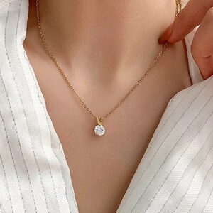 Dainty Single CZ Stone Gold Necklace * 18k Gold Minimalist Necklace * Gift Pouch Included * Gift for Her * Mother's Day Gift