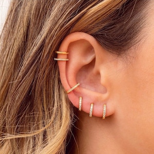 Dainty CZ Huggie Hoops * 5mm 6mm 7mm 8mm 9mm * Stackable Tiny Clicker Hoop * Silver, Gold or Rose Gold Pavé Hoops