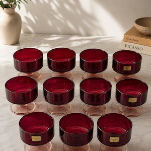 11 Vintage Luminarc Ruby Red Champagne Coupes | French Coupe Glasses | Retro Cocktail Barware | Dinner Party