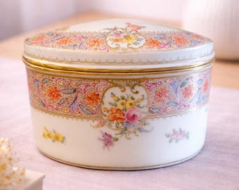 Antique Dresden Porcelain Bonbonniere – Carl Thieme Lidded Box – Hand Painted Floral Trinket Box – German Porcelain Candy Dish