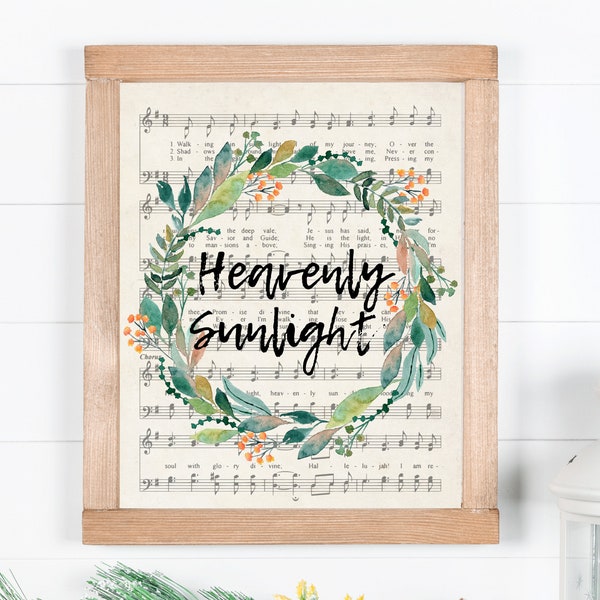 Heavenly Sunlight - Hymn Digital Print - Vintage Sheet Music, Instant Download, Antique Hymn, Farmhouse Decor, Aged Hymnal Wall Art