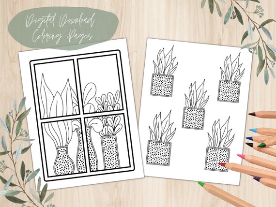 aesthetic plants coloring pages digital download printable etsy