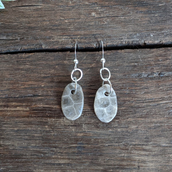 Sterling Silver Petoskey Stone Earrings