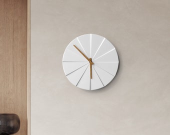 Driini Decorative Silent Modern Wall Clock - Unique 11.2 in. Concrete Style Frame - Contemporary, Minimalist, Mid-Century Design - White