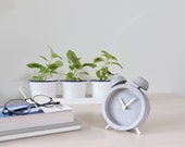 Driini Concrete Twin Bell Desk and Table Clock - Battery Operated with Precise Silent Sweep Movement - Small Analog Clock for Home or Office