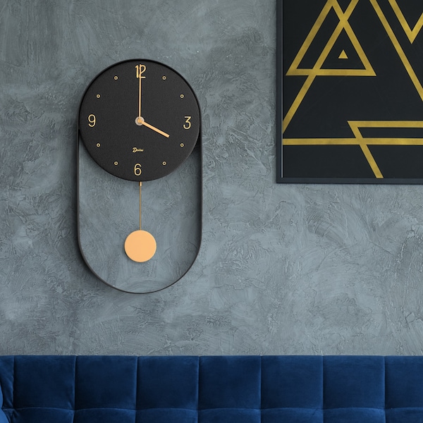 Driini Modern Pendulum Wall Clock - Decorative and Unique Metal Frame - Contemporary, Minimalist Design,Silent Battery Operation